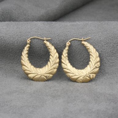 Pre-Owned-14-Karat-Yellow-Gold-Wreath-Hoop-Earrings