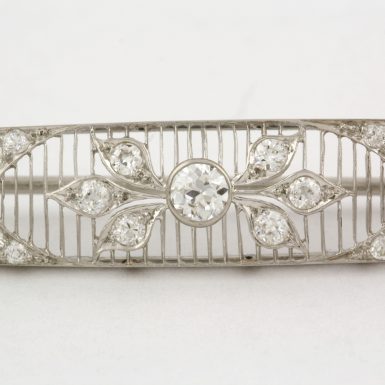 Pre-Owned Diamond and Platinum Lattice Filigree Bar Brooch