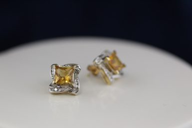 Pre-owned 14K Citrine and Diamond Earrings