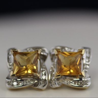 Pre-owned 14K Citrine and Diamond Earrings