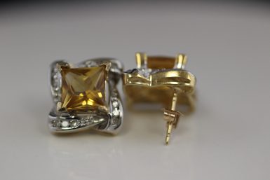 Pre-owned 14K Citrine and Diamond Earrings