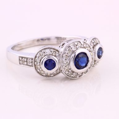 14k White Gold Pre-owned Sapphire and Diamond Ring