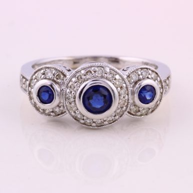 14k White Gold Pre-owned Sapphire and Diamond Ring