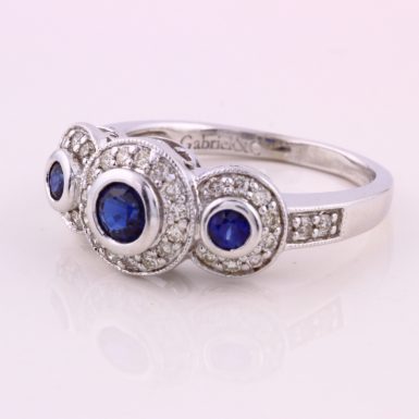 14k White Gold Pre-owned Sapphire and Diamond Ring