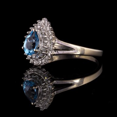 Pre-owned 14k White Gold Blue Topaz and Diamond Ring