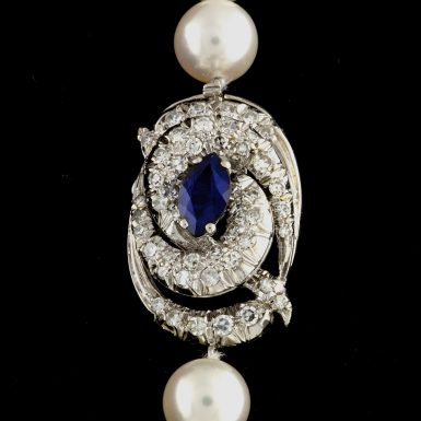 Pre-owned 18K Pearl, Synthetic Sapphire and Diamond Necklace