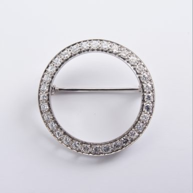 Pre-owned 14k White Gold Diamond Circle Pin