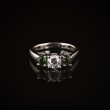 Pre-owned Diamond and Tourmaline 3-stone Engagment-style Ring