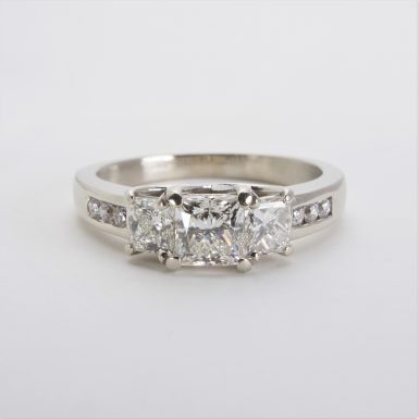 14K White Gold Three-Stone Diamond Ring