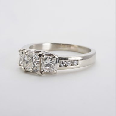 14K White Gold Three-Stone Diamond Ring