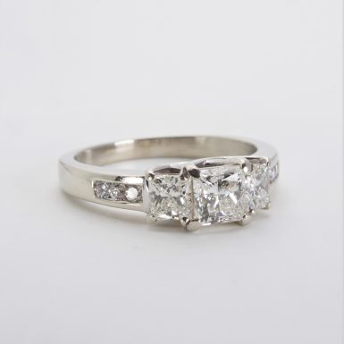 14K White Gold Three-Stone Diamond Ring