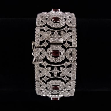 Ruby & Diamond Flexible, Cuff -Style Bracelet/ Open Filigre - Mil-Grained