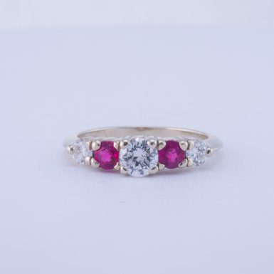 Pre-Owned 14k White Gold Diamond and Ruby Ring