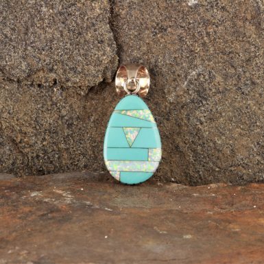 Pre-Owned Native American, Sterling Silver, Inlaid Turquoise & Synthetic Opal Pendant