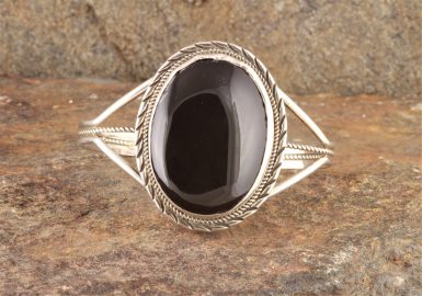 Pre-Owned Native American, Sterling Silver Onyx Cuff Bracelet