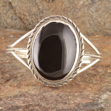 Pre-Owned Native American, Sterling Silver Onyx Cuff Bracelet