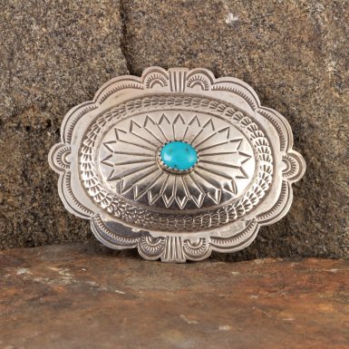 Pre-Owned Native American Sterling Silver, Shield Pin with Turquoise