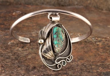 Pre-Owned Native American, Sterling Silver Bracelet, with Turquoise, Designed and Made by Justin Mouie-Navajo