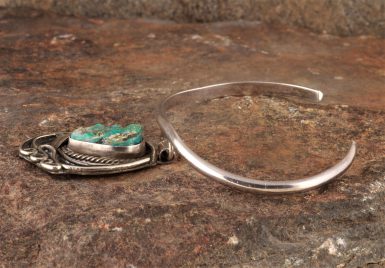 Pre-Owned Native American, Sterling Silver Bracelet, with Turquoise, Designed and Made by Justin Mouie-Navajo