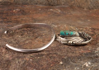 Pre-Owned Native American, Sterling Silver Bracelet, with Turquoise, Designed and Made by Justin Mouie-Navajo