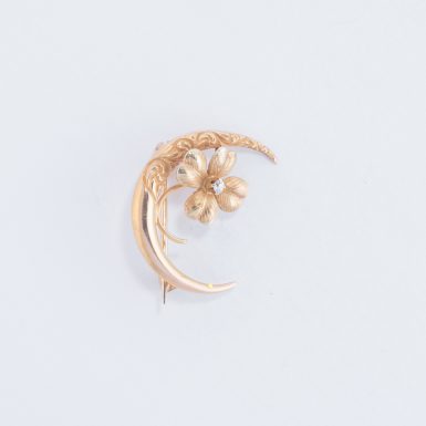 Victorian 14K Moon and Flower Pin