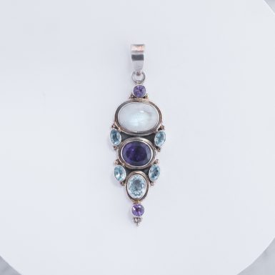 Pre-Owned Sterling Silver Amethyst Moonstone Blue Topaz Pendant