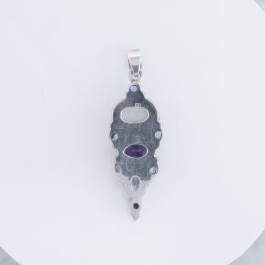 Pre-Owned Sterling Silver Amethyst Moonstone Blue Topaz Pendant