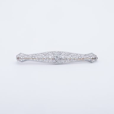 Antique 14K White and Yellow Gold Diamond Filigree Bar Pin