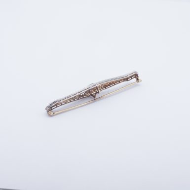 Antique 14K White and Yellow Gold Diamond Filigree Bar Pin