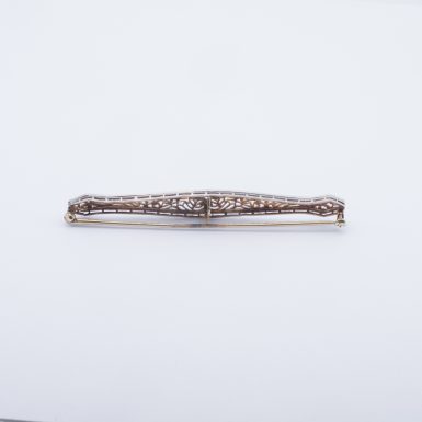 Antique 14K White and Yellow Gold Diamond Filigree Bar Pin