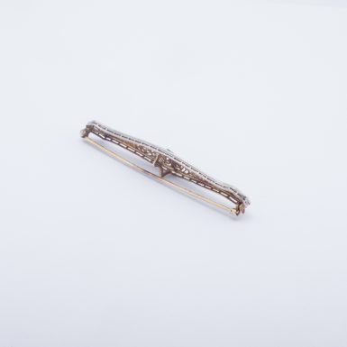 Antique 14K White and Yellow Gold Diamond Filigree Bar Pin