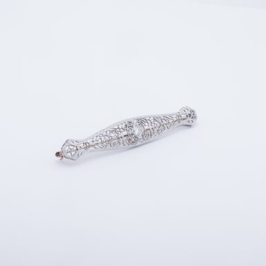 Antique 14K White and Yellow Gold Diamond Filigree Bar Pin