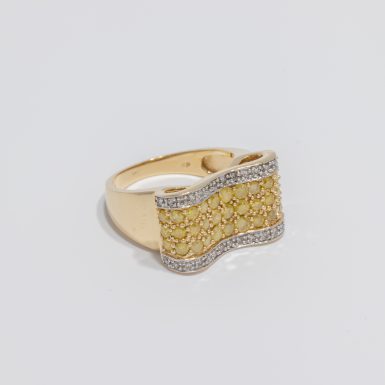 Pre-Owned 14K White and Yellow Diamond Ribbon Ring