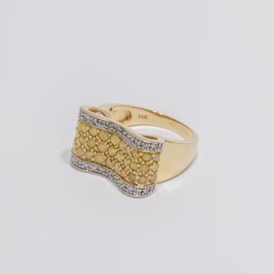 Pre-Owned 14K White and Yellow Diamond Ribbon Ring