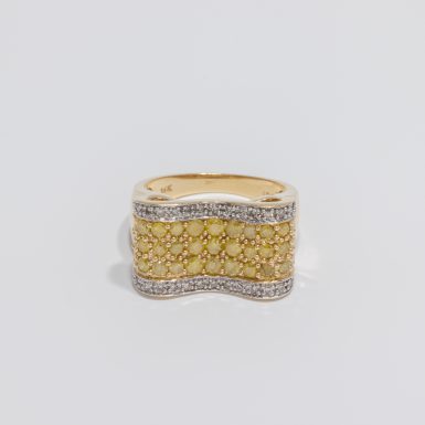 Pre-Owned 14K White and Yellow Diamond Ribbon Ring