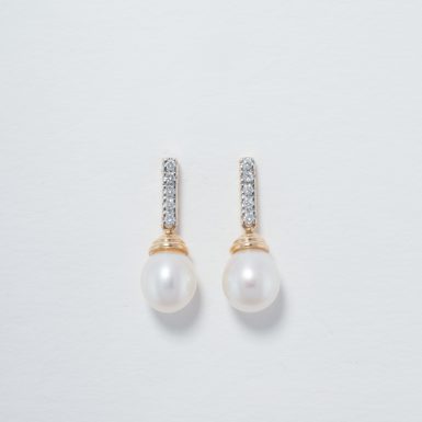 14k Pearl and Diamond Drop Style Earrings