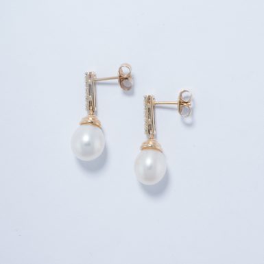 14k Pearl and Diamond Drop Style Earrings