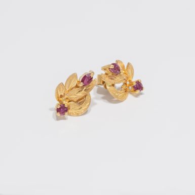 Pre-Owned 14k Ruby Leaf Earrings