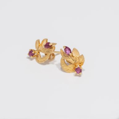 Pre-Owned 14k Ruby Leaf Earrings