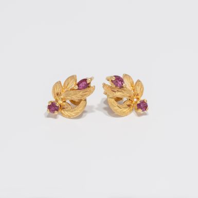 Pre-Owned 14k Ruby Leaf Earrings