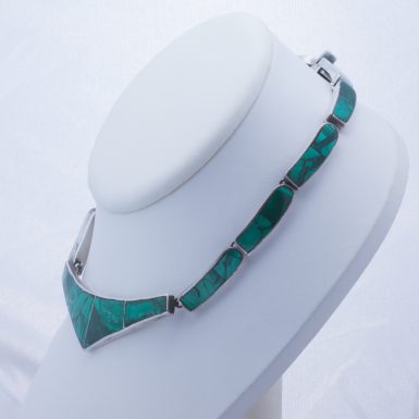 Vintage Inlaid Sterling Silver Tasco Malachite Collar