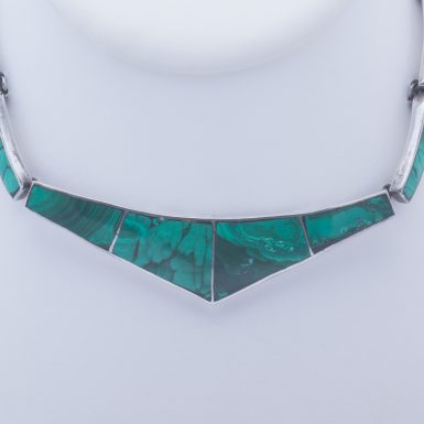 Vintage Inlaid Sterling Silver Tasco Malachite Collar