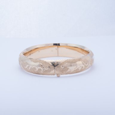 Pre-Owned 14K Diamond Cut Panther Bangle Bracelet