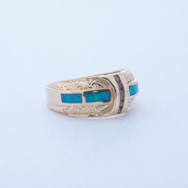 Pre-Owned 14K Synthetic Opal & Diamond Inlay Ring