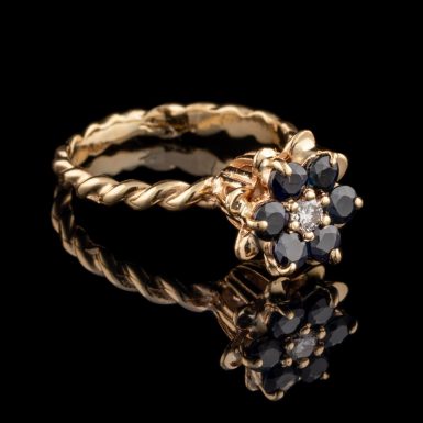 Pre-Owned 14K Sapphire and Diamond Flower Ring