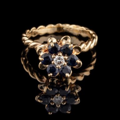 Pre-Owned 14K Sapphire and Diamond Flower Ring