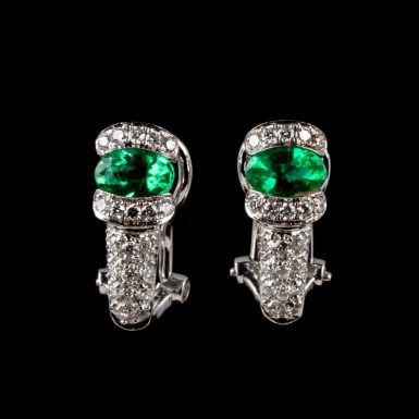 Pre-Owned 18K Diamond and Synthetic Emerald Earrings