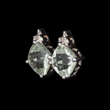 Pre-Owned 14K Green Quartz and Diamond Earrings