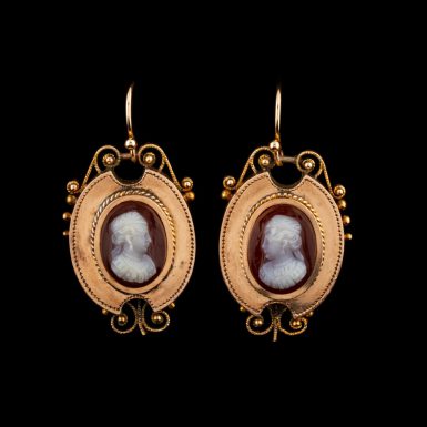 Rare Victorian 14K Hardstone Cameo Earrings