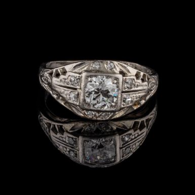 Art Deco .72 Carat Total Weight Diamond and Filigree Platinum Dinner Ring